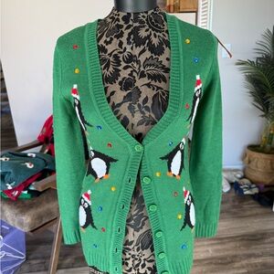 Wet Seal Green Festive Penguin Cardigan
